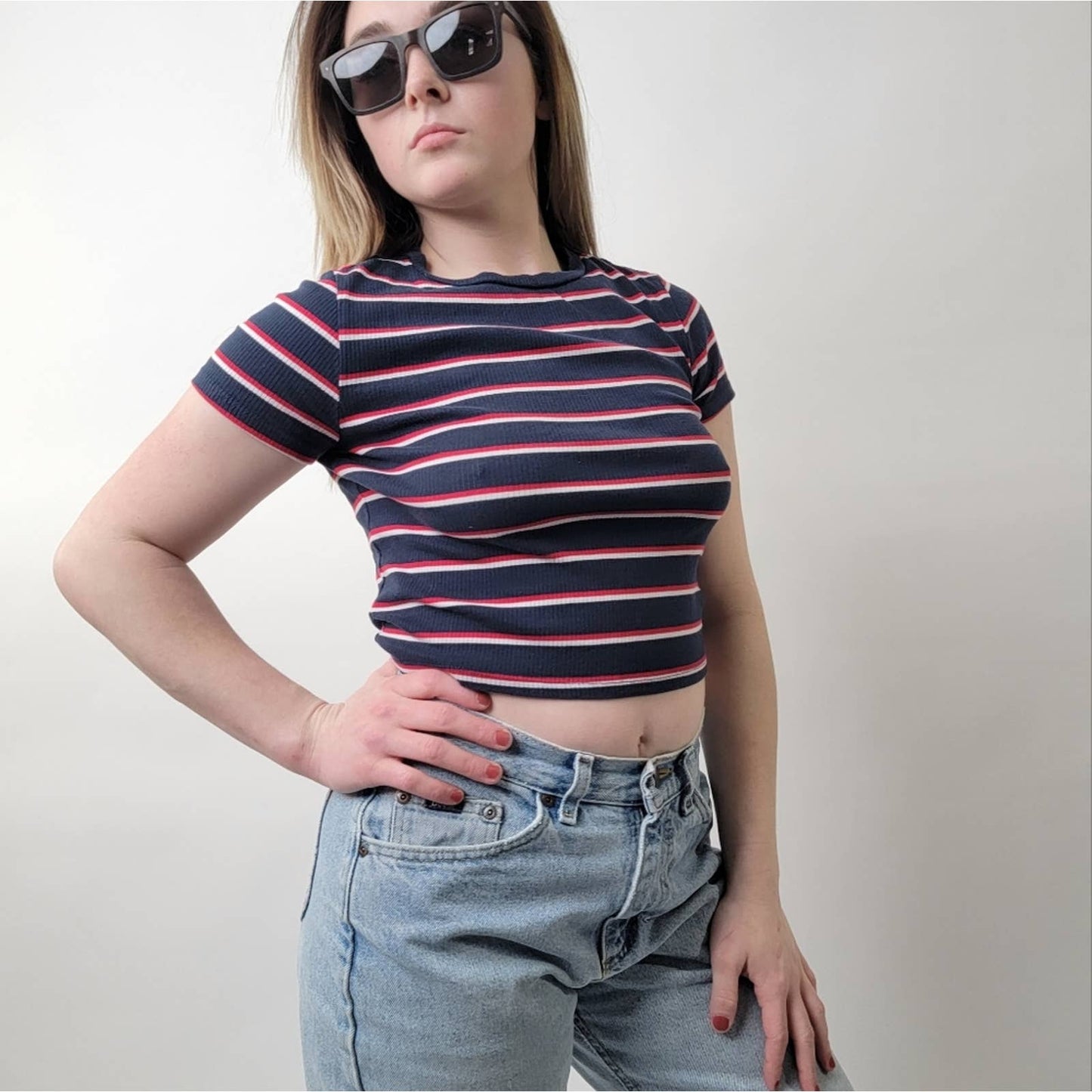 H&M Red White & Blue Stripe Crop Top - Medium