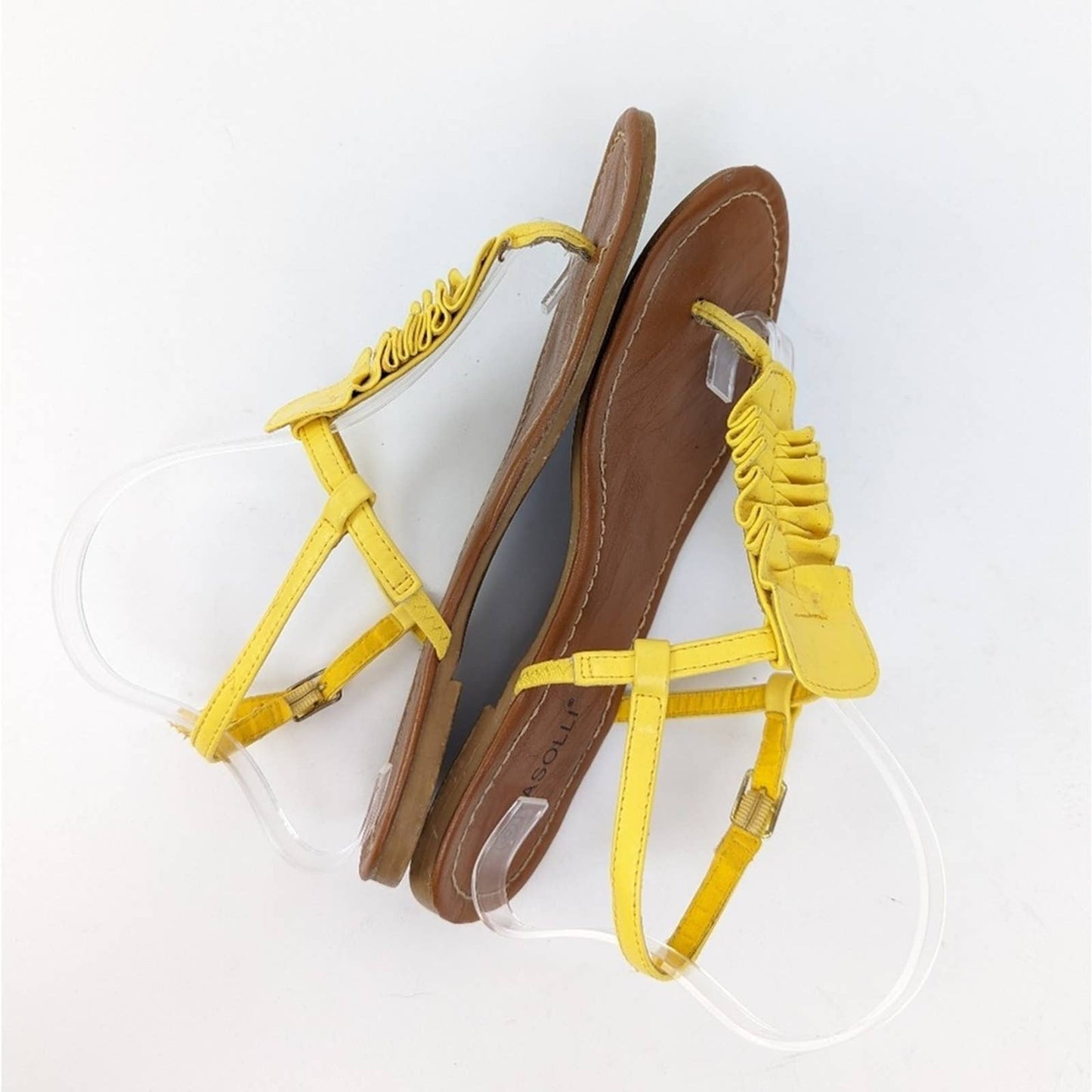 Rasolli Yellow Ruffled Strappy Thong Sandals - 8