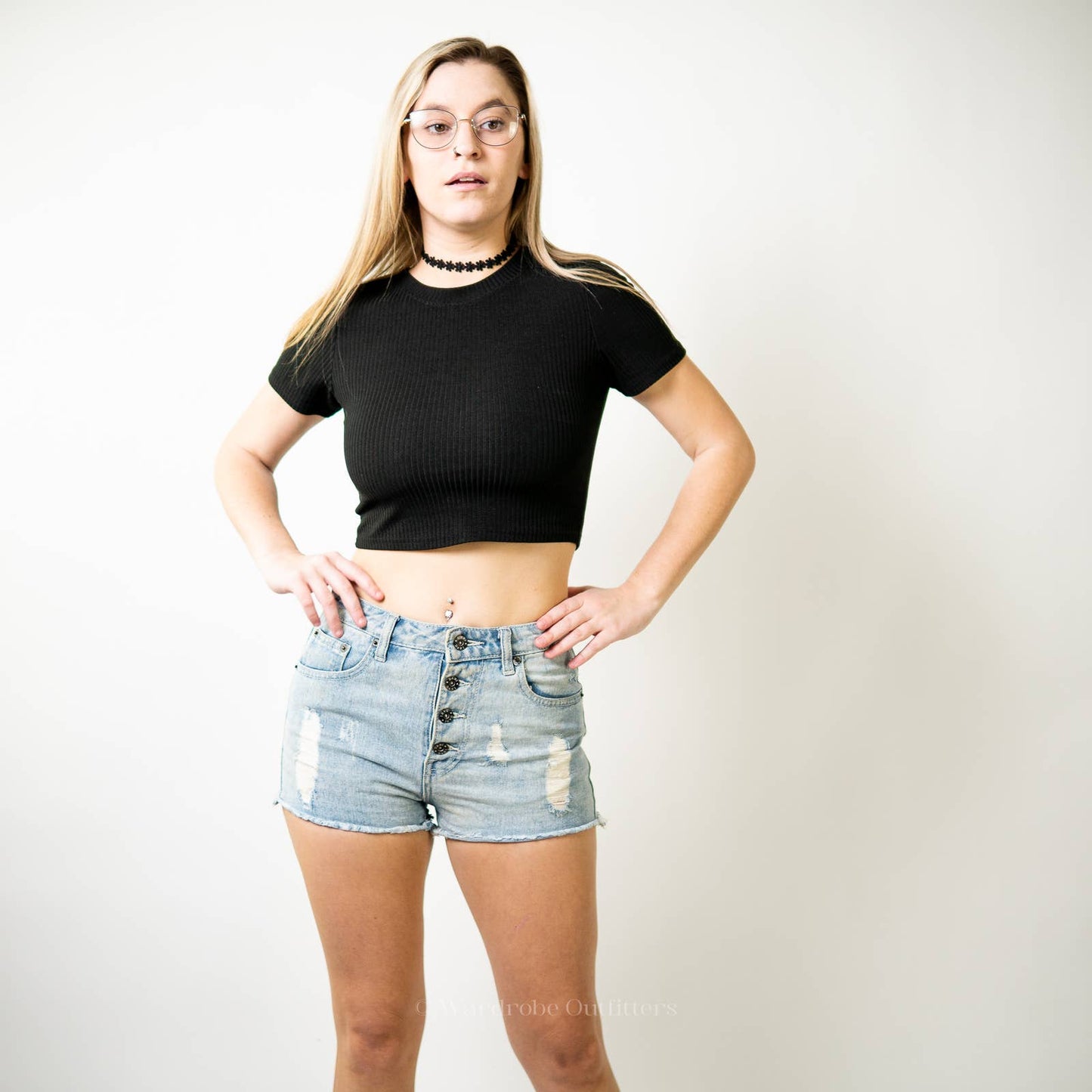 High Rise Light Wash Distressed Denim Mom Shorts - M