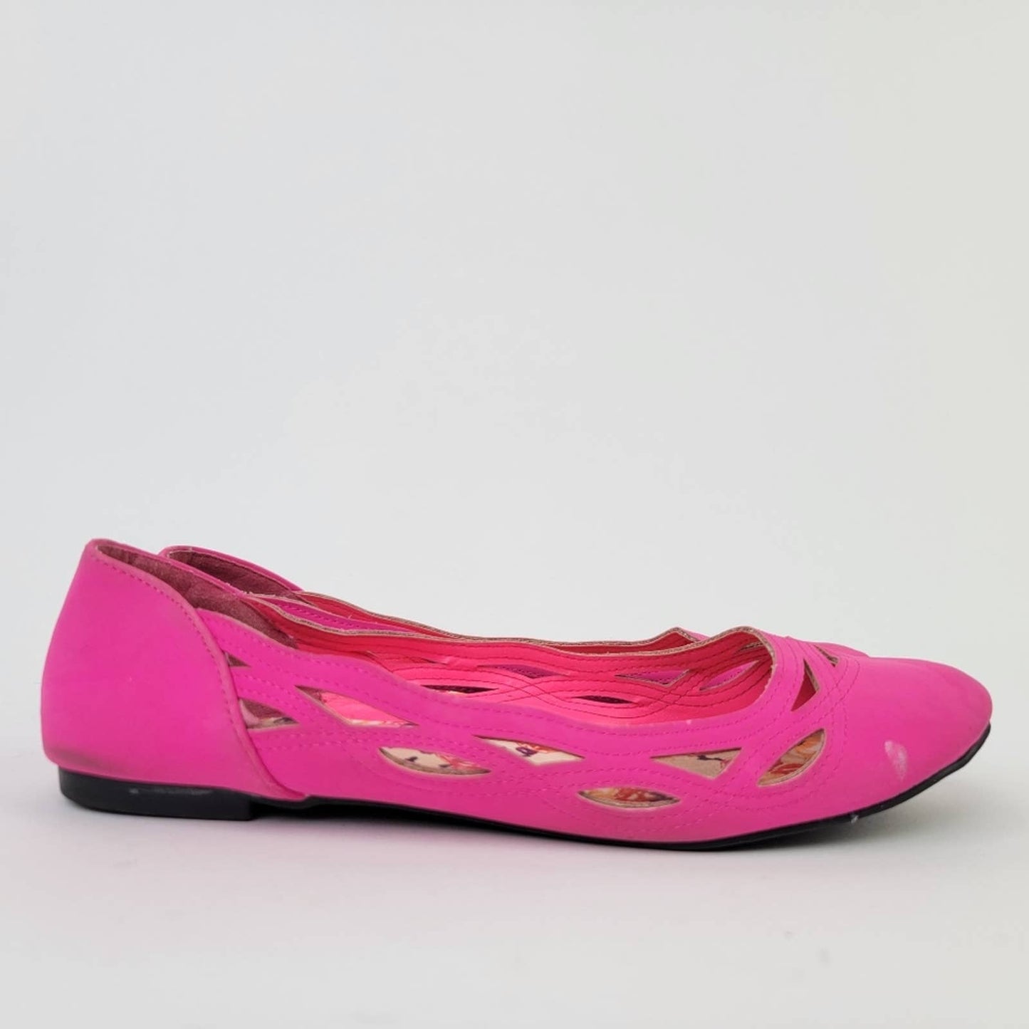 Hot Neon Pink Laser Cute Ballet Flats - 7