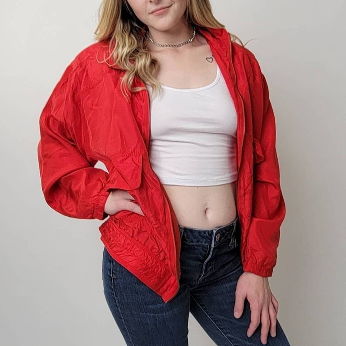 Vintage 90s Red Ac-Tiv-Ology ALL SILK Windbreaker Jacket - M