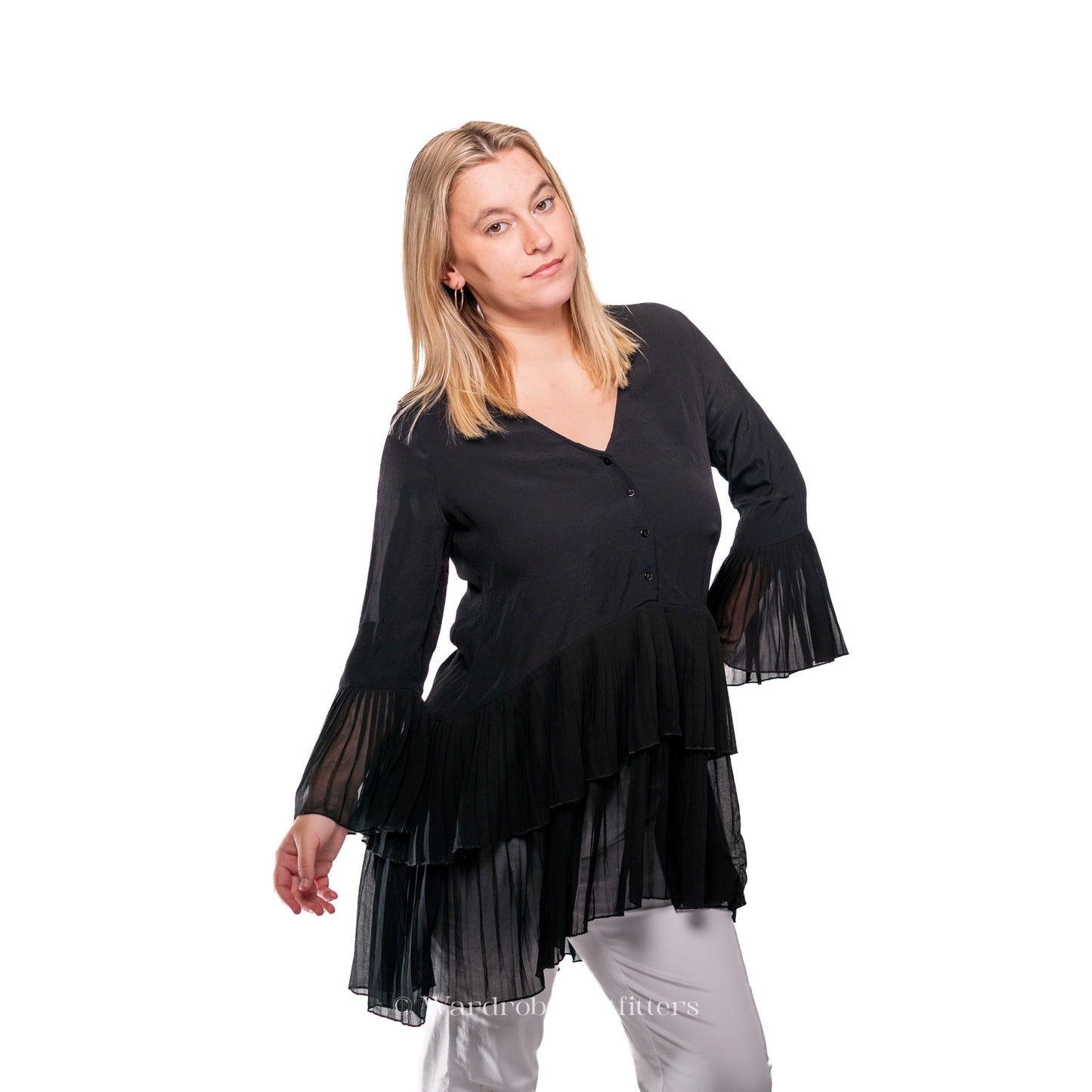 Witchy Black Midi Sheer Sleeve Blouse