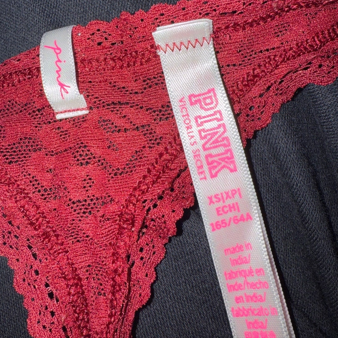 Victoria's Secret PINK Burgundy Red Lace String Thong Panties