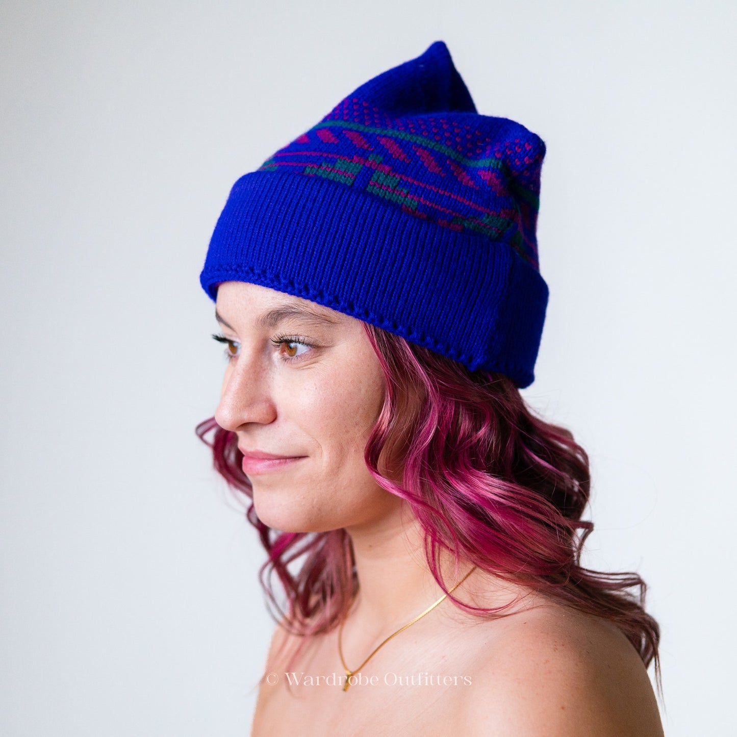 Vintage 70s Wool Ski Cap/ Maureen of the Mews Knit Beanie Bright Blue