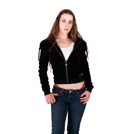 Vintage Y2k Twisted Heart Velvet Velour Zip Up Embellished Hoodie Jacket - S