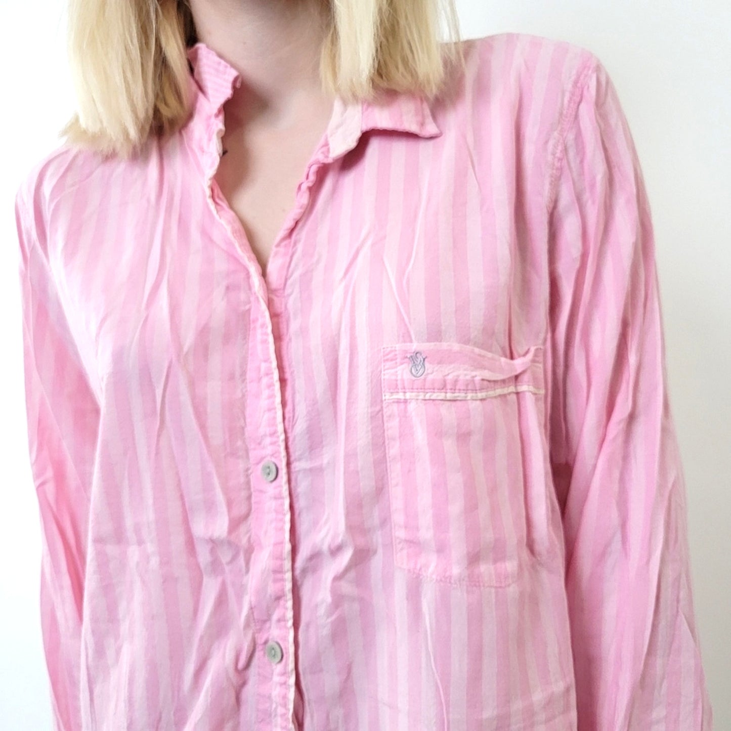 Victoria's Secret Pink Pajama Striped Button Down Sleep Shirt - L