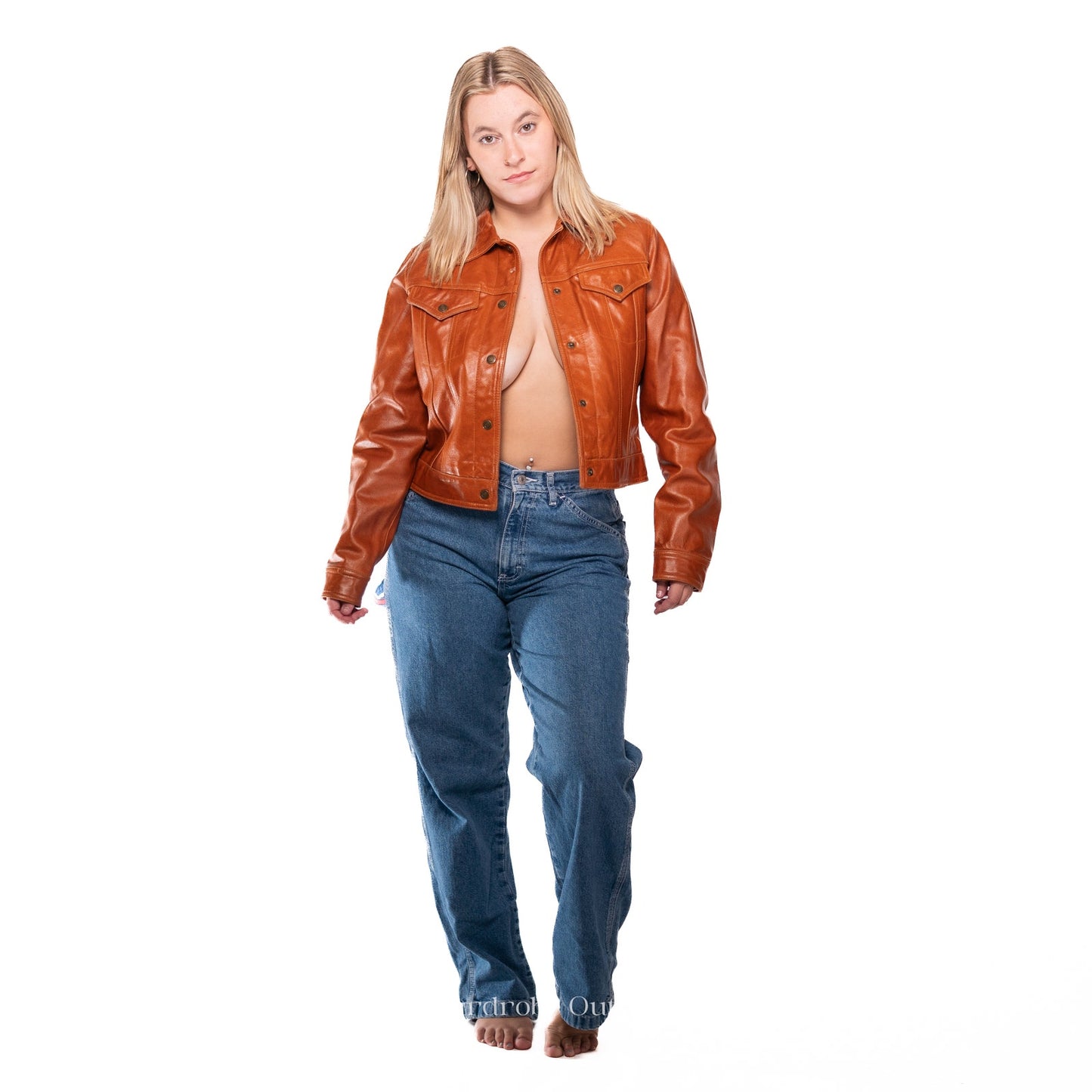 Vintage 90s Cognac Tan Leather Cropped Jacket