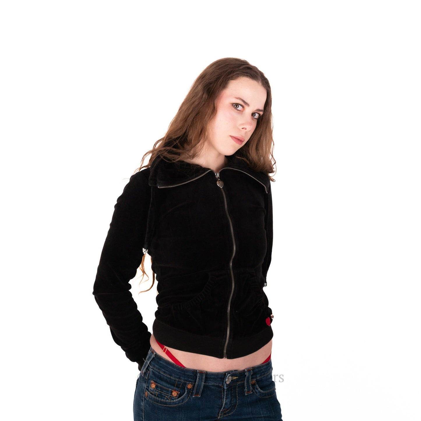 Vintage Y2k Twisted Heart Velvet Velour Zip Up Embellished Hoodie Jacket - S
