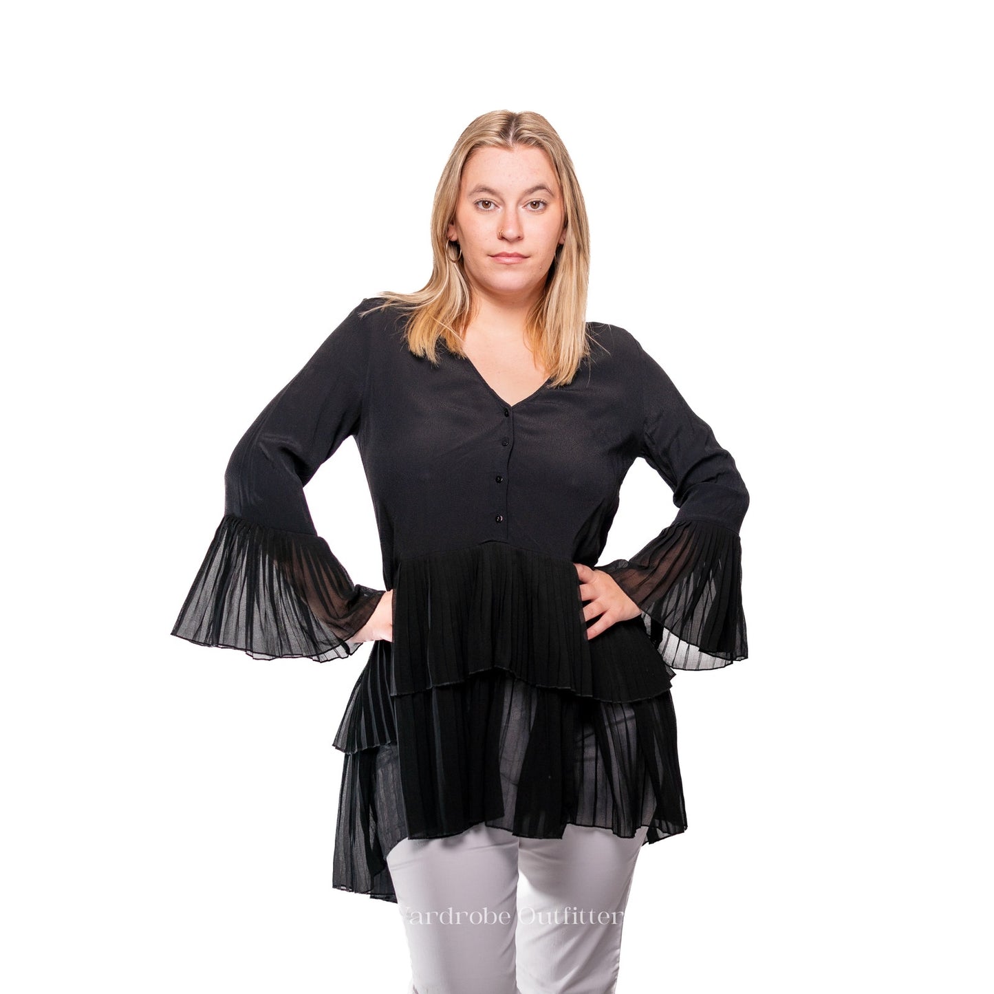 Witchy Black Midi Sheer Sleeve Blouse