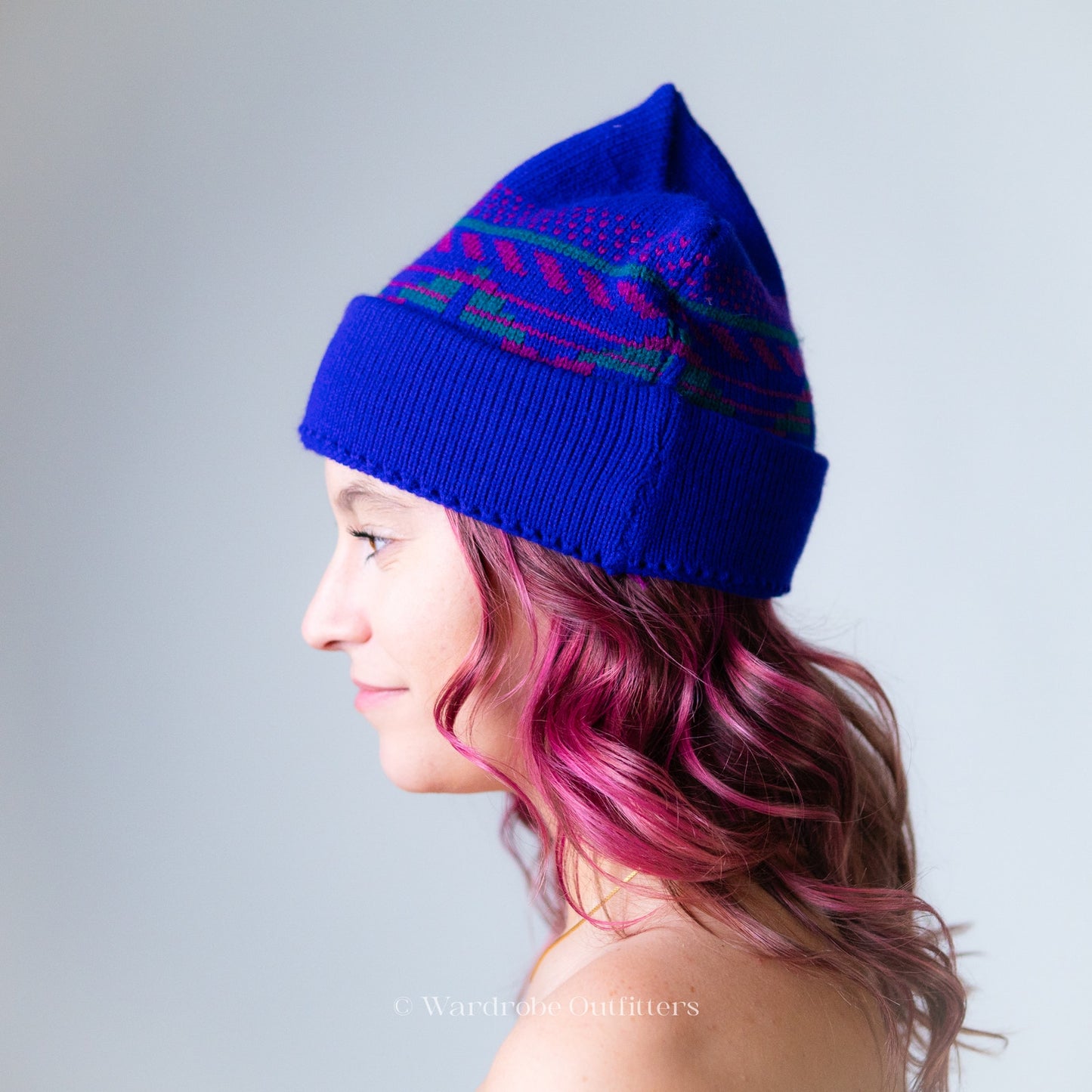 Vintage 70s Wool Ski Cap/ Maureen of the Mews Knit Beanie Bright Blue