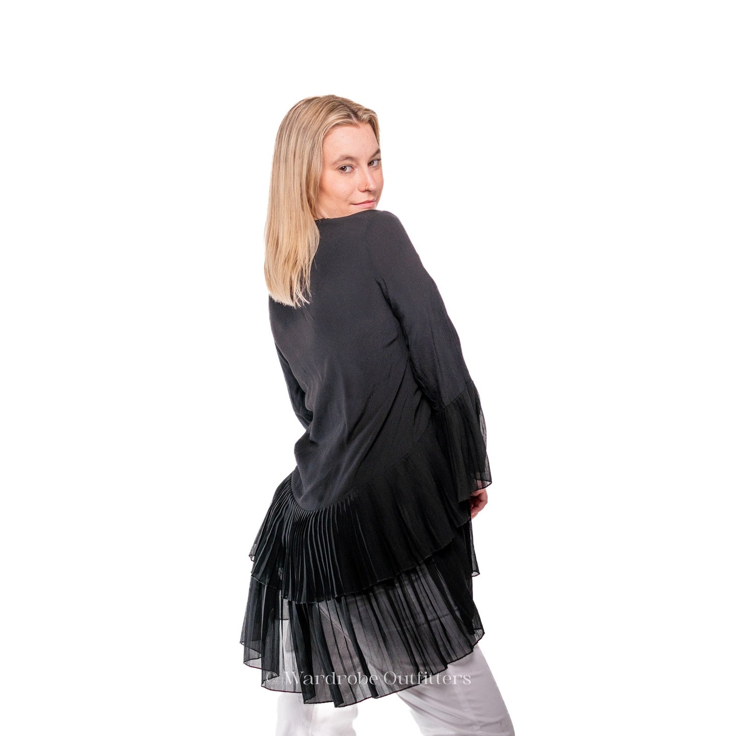 Witchy Black Midi Sheer Sleeve Blouse