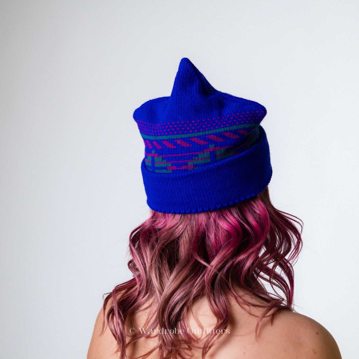 Vintage 70s Wool Ski Cap/ Maureen of the Mews Knit Beanie Bright Blue