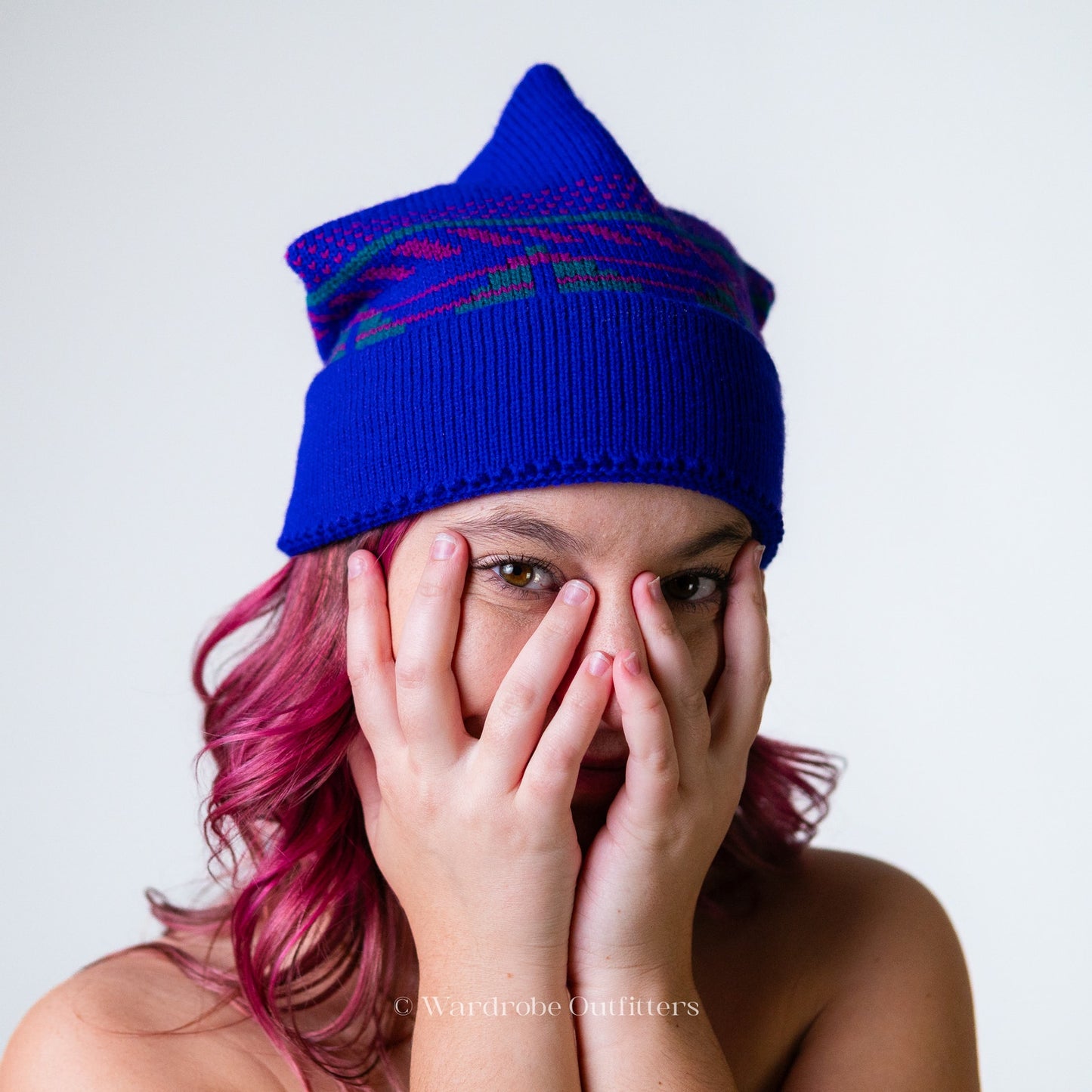 Vintage 70s Wool Ski Cap/ Maureen of the Mews Knit Beanie Bright Blue