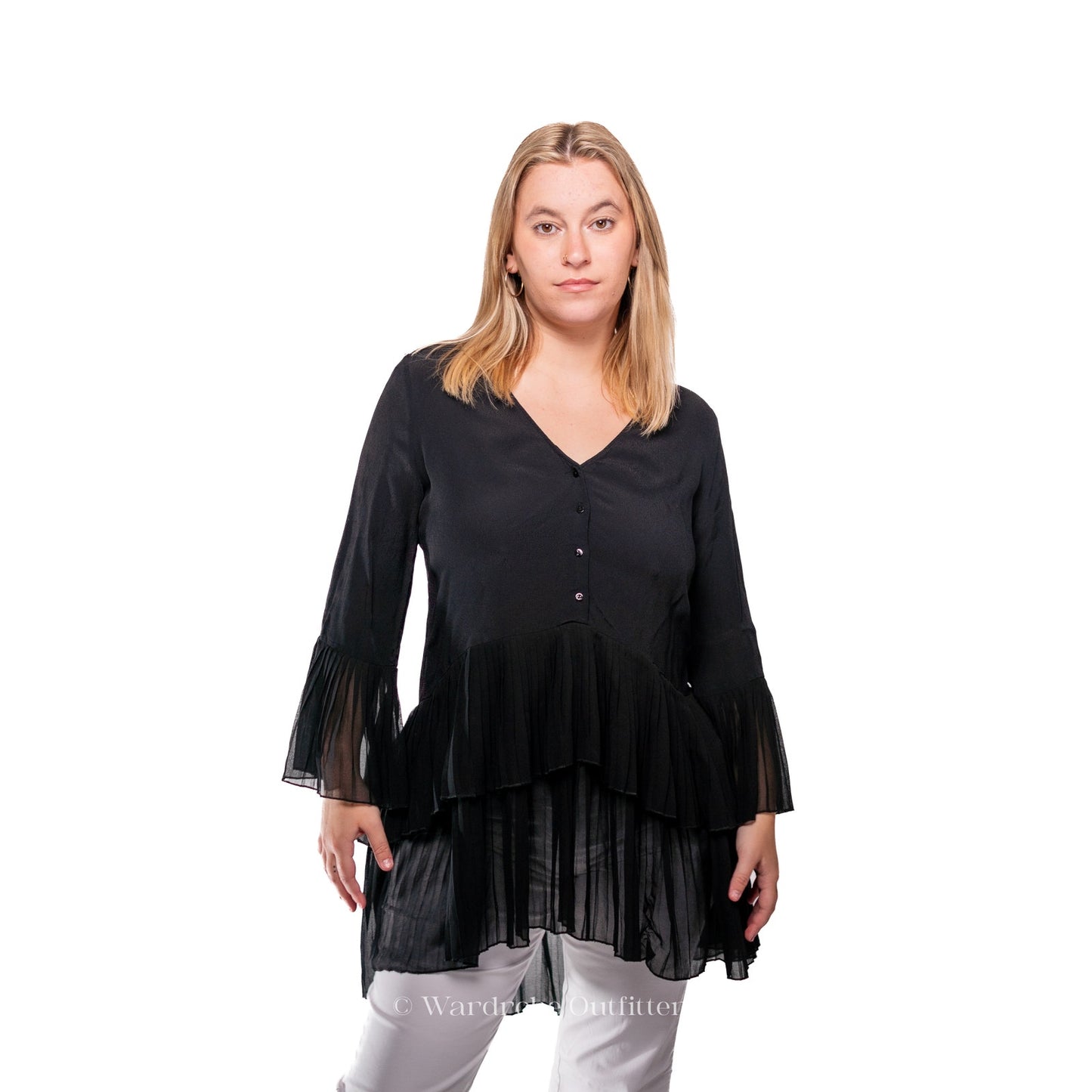 Witchy Black Midi Sheer Sleeve Blouse