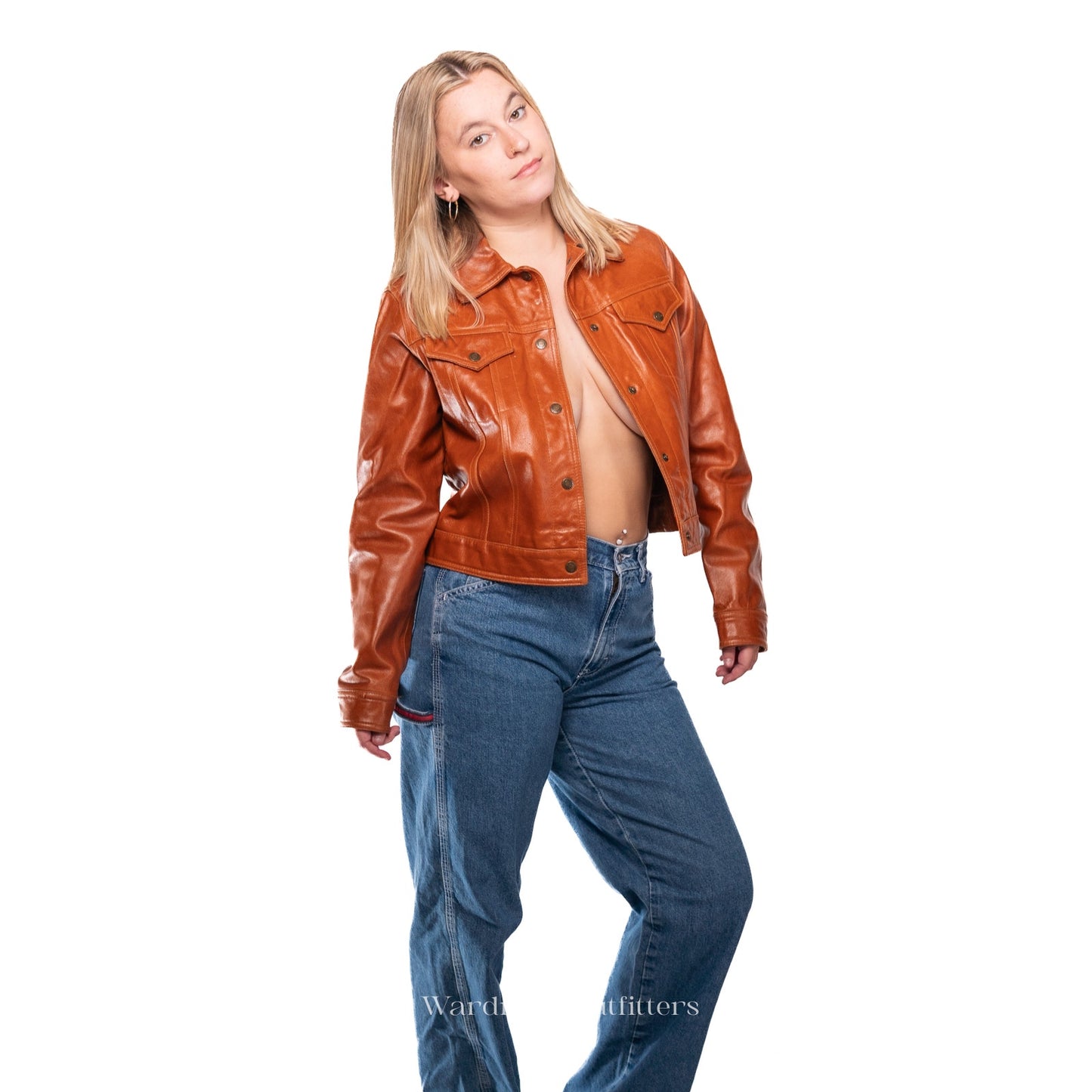 Vintage 90s Cognac Tan Leather Cropped Jacket