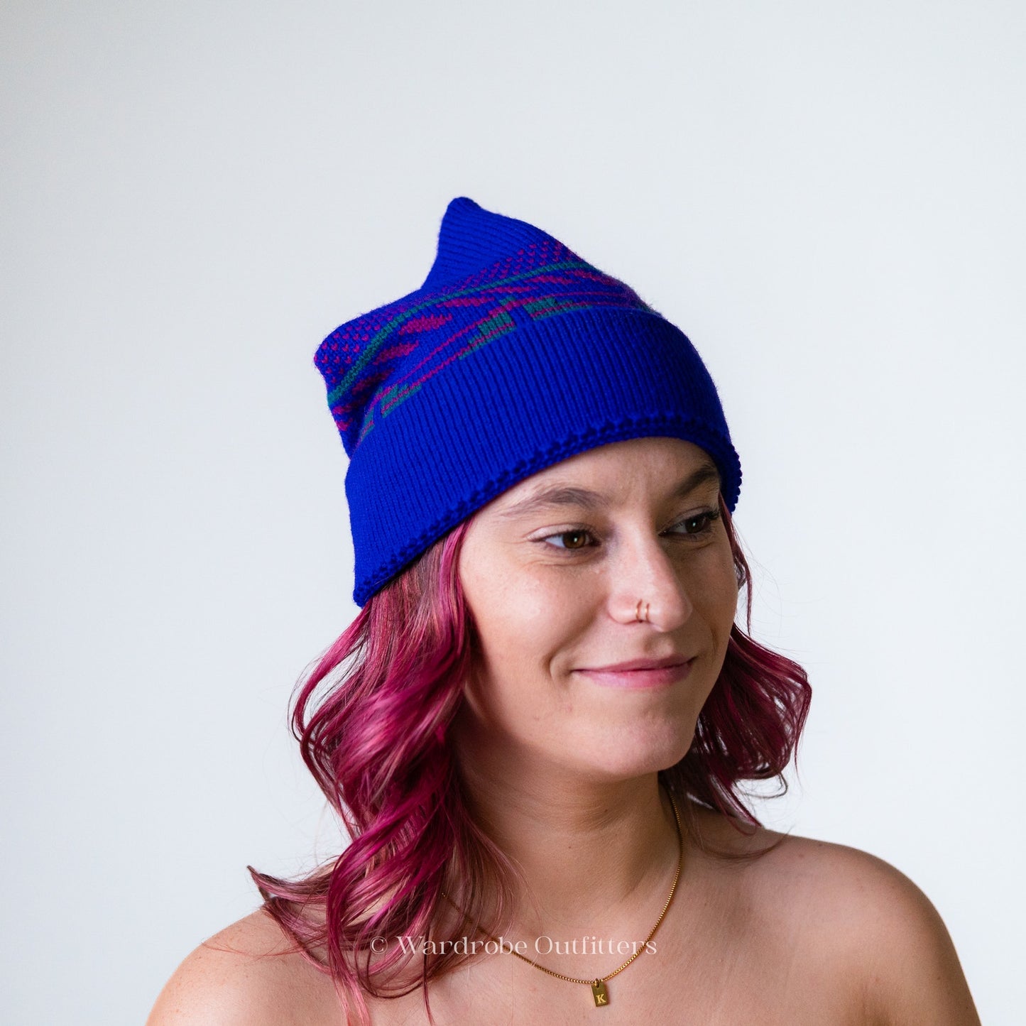 Vintage 70s Wool Ski Cap/ Maureen of the Mews Knit Beanie Bright Blue