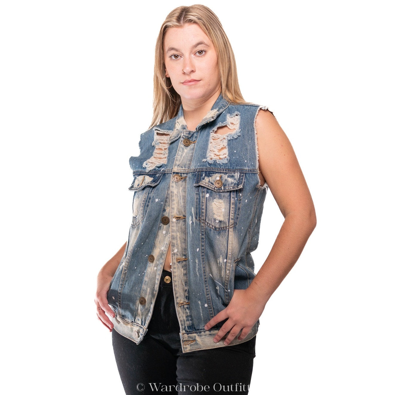 Distressed Thrashed & Acid Bleached Brooklyn Cloth Denim Vest