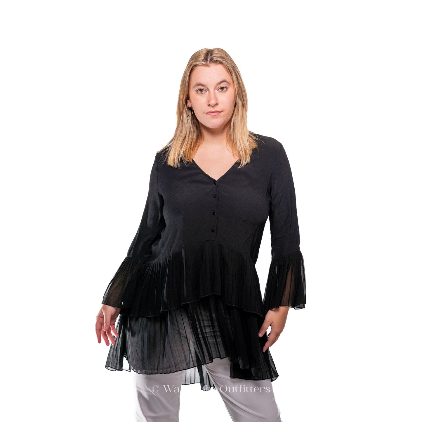 Witchy Black Midi Sheer Sleeve Blouse