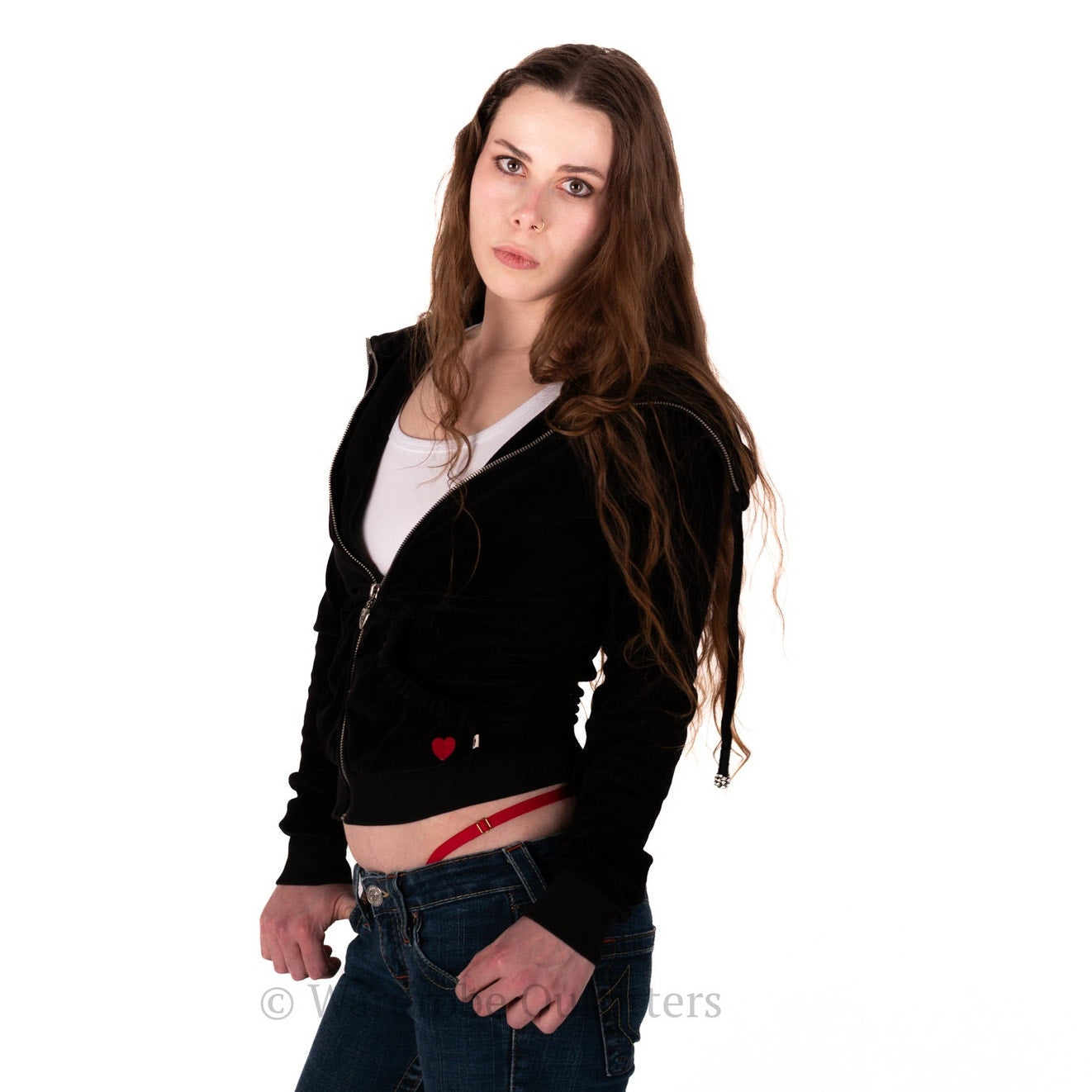 Vintage Y2k Twisted Heart Velvet Velour Zip Up Embellished Hoodie Jacket - S