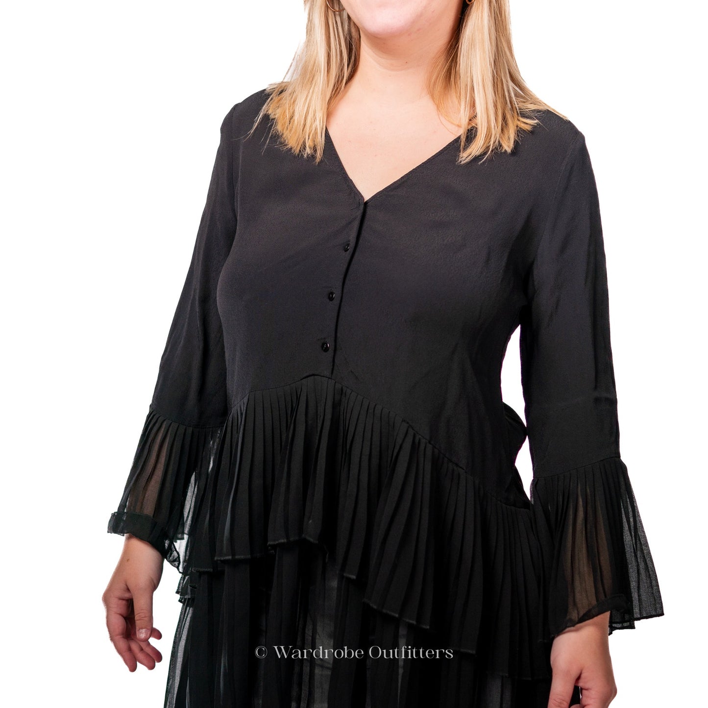 Witchy Black Midi Sheer Sleeve Blouse