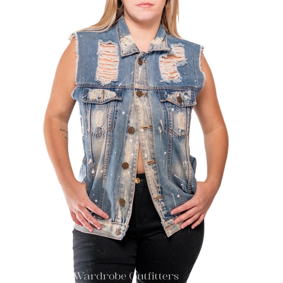 Distressed Thrashed & Acid Bleached Brooklyn Cloth Denim Vest