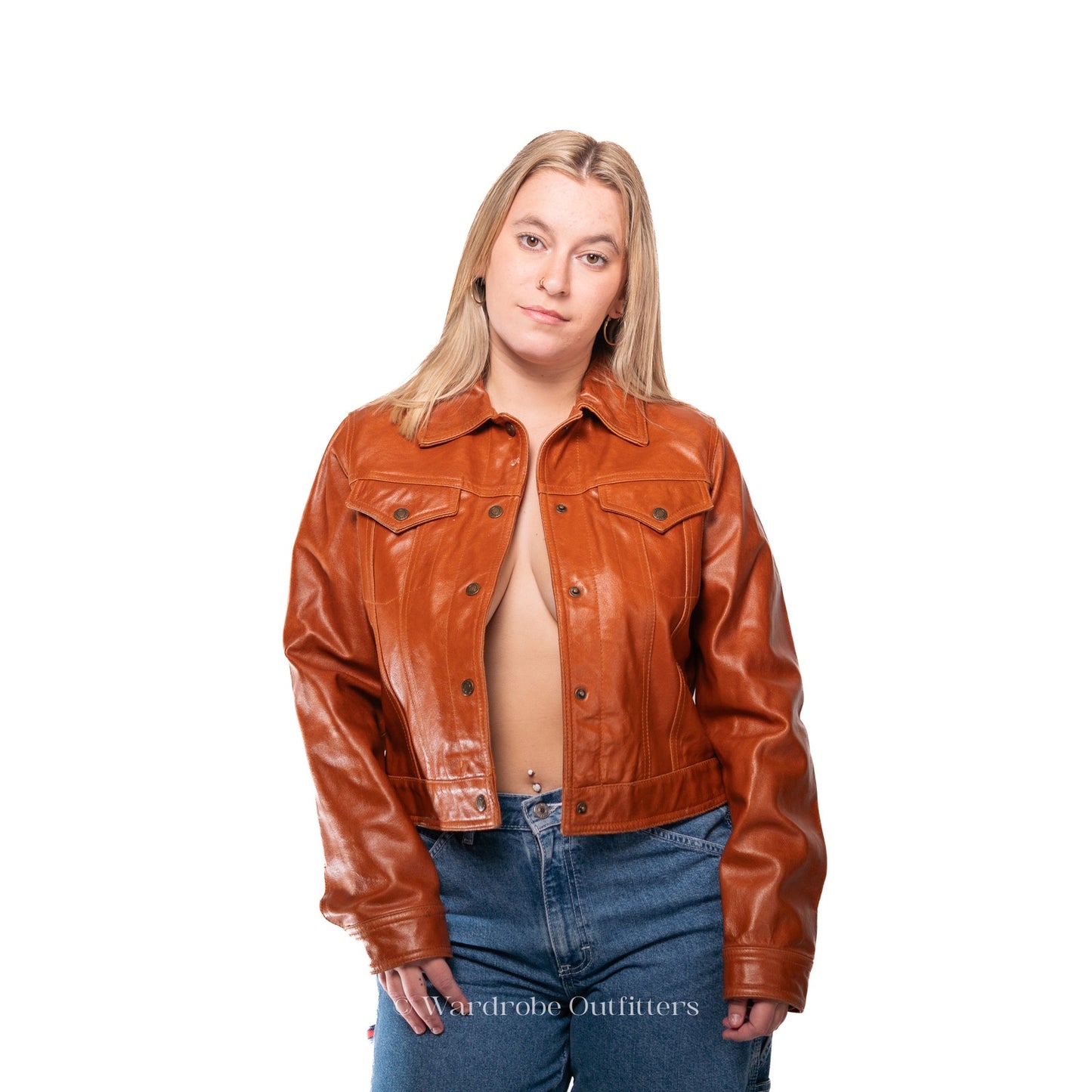 Vintage 90s Cognac Tan Leather Cropped Jacket