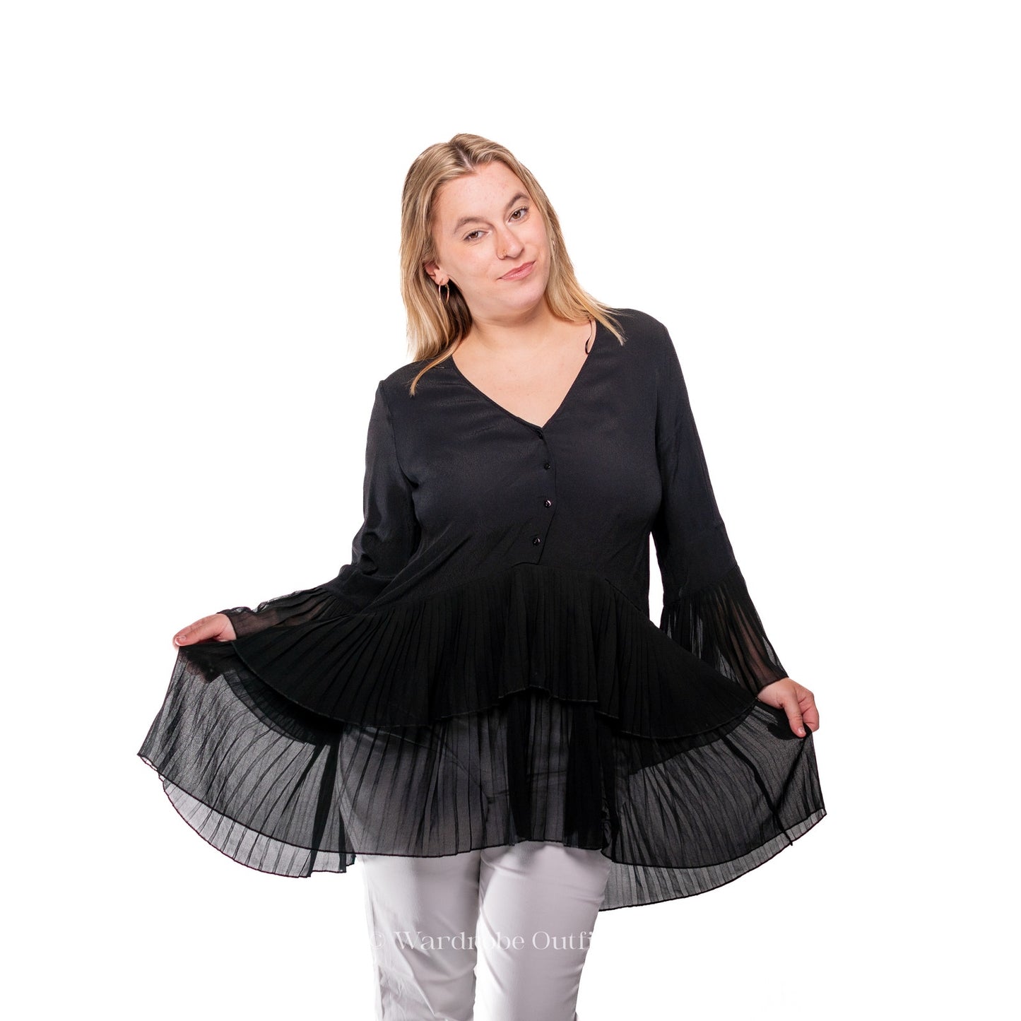 Witchy Black Midi Sheer Sleeve Blouse