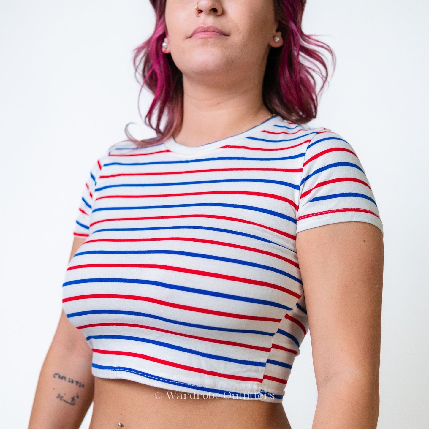 Red White & Blue Stripe Cropped Tee Shirt