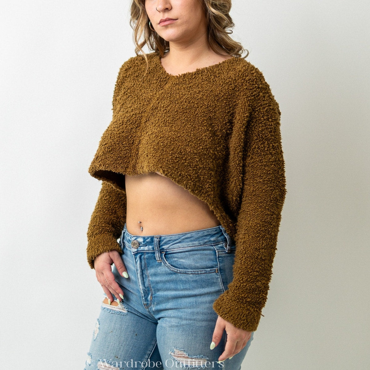 Free People Cropped Fuzzy Fleece Burnished Yellow Sweater Top