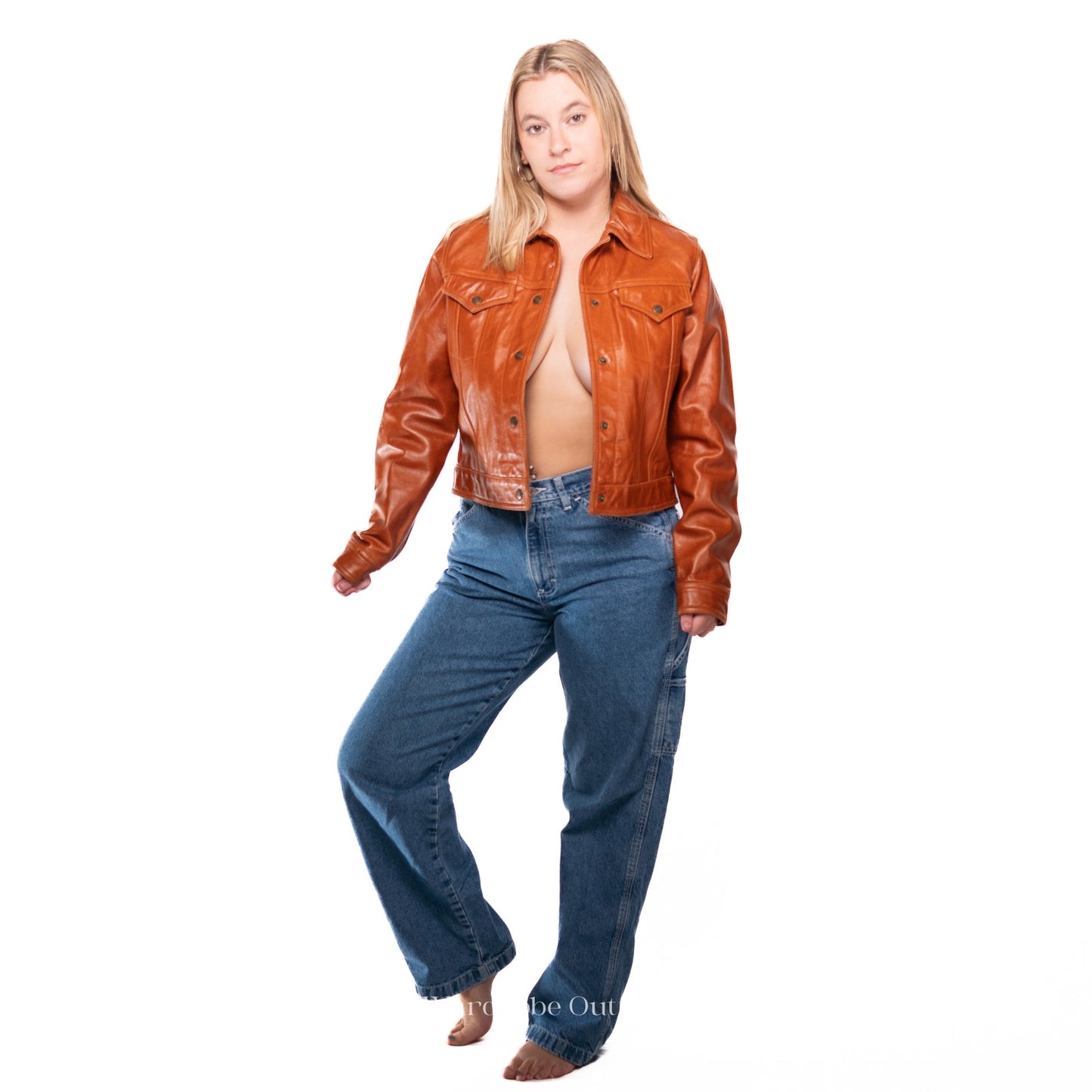 Vintage 90s Cognac Tan Leather Cropped Jacket