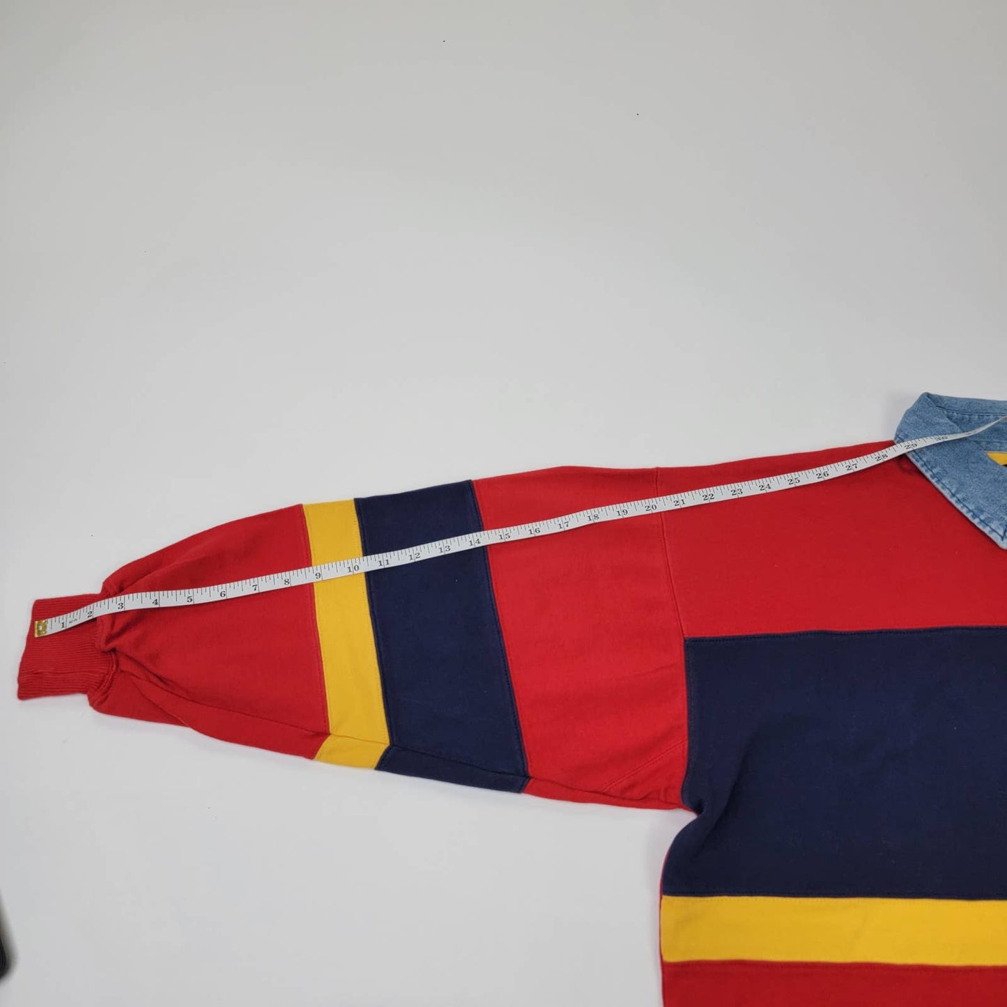Vintage 90s Striped Colorblock Denim Collar Disney Store Mickey Mouse Long Sleeve Rugby Shirt