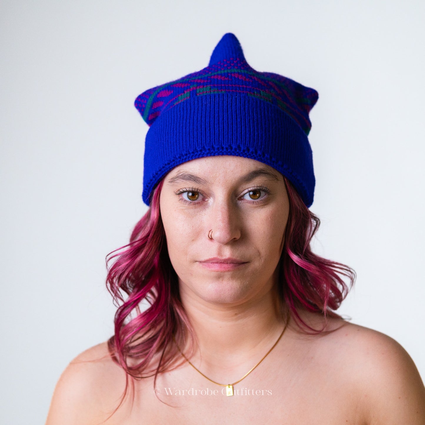 Vintage 70s Wool Ski Cap/ Maureen of the Mews Knit Beanie Bright Blue