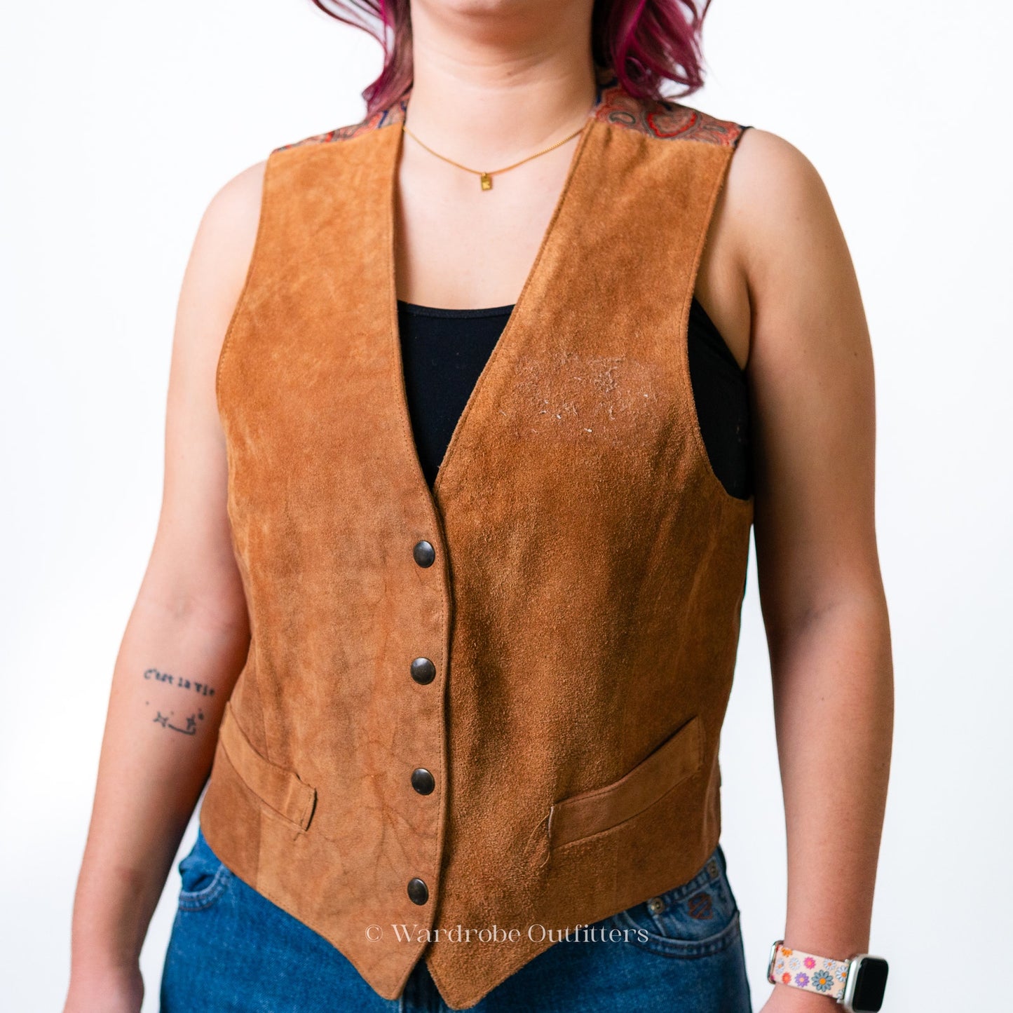 Vintage Western Cowhide Leather & Silk Paisley Print Vest