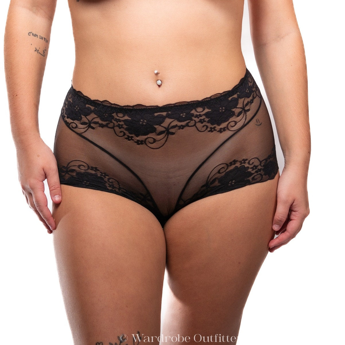 Black Sheer Mesh Lace Perspective Boyshort Lingerie