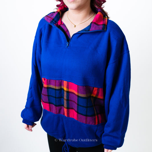 Vintage 80s 90s Sport II Plaid Colorblock Collared Neck Sweatshirt