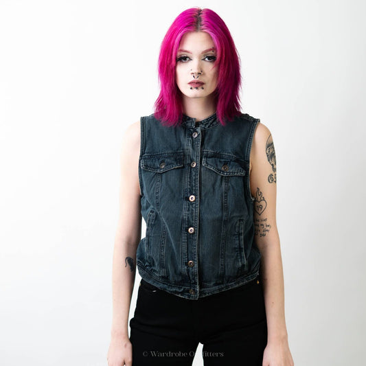 Free People Lace Up Denim Trucker Vest  - M