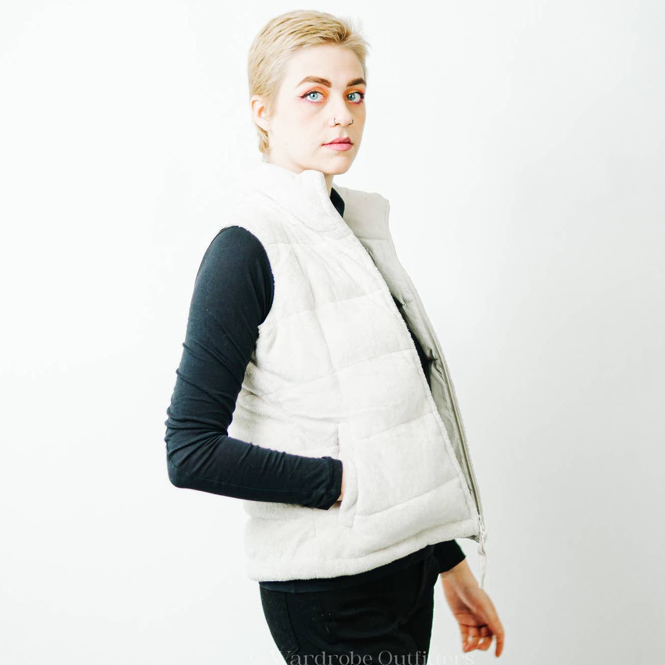 Fleece Quilted Goose Down Puffer Vest in Bone White by Athleta
