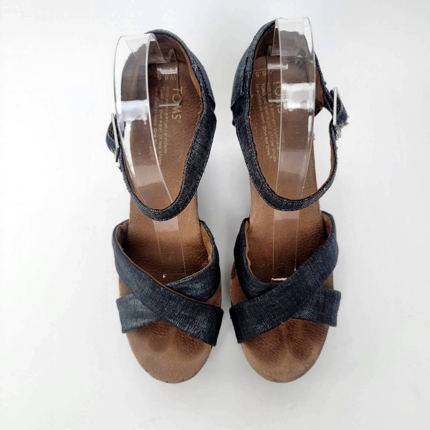 [TOMS] Sienna Iridescent  Black Denim Wedge Heel Sandals - 8.5