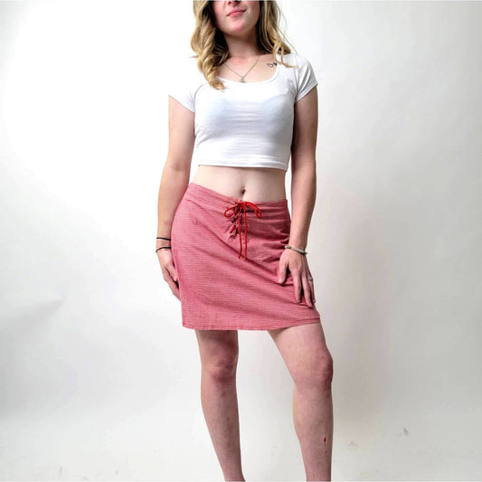 Vtg Y2k Red Gingham Plaid Mini Skirt - M