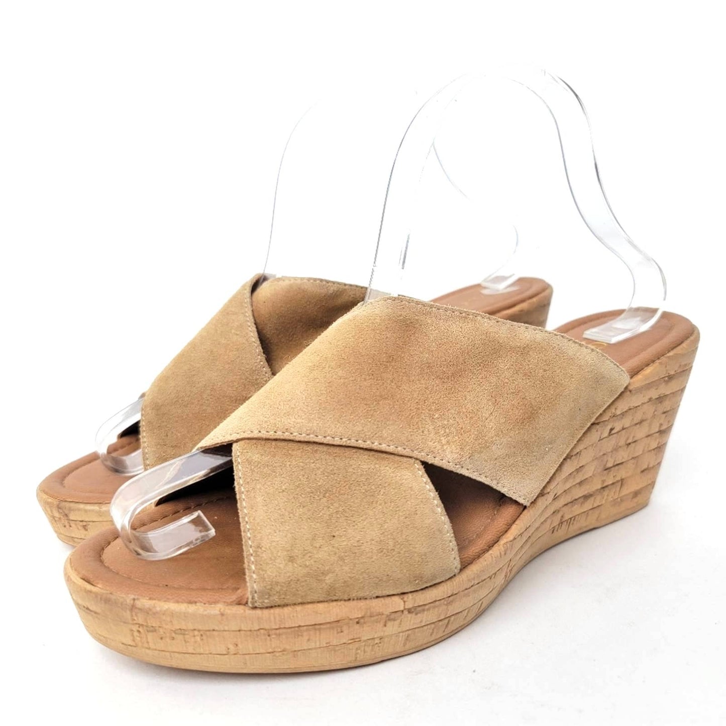 A Giannetti Suede Open Toe Cork Wedge Sandals - 9.5
