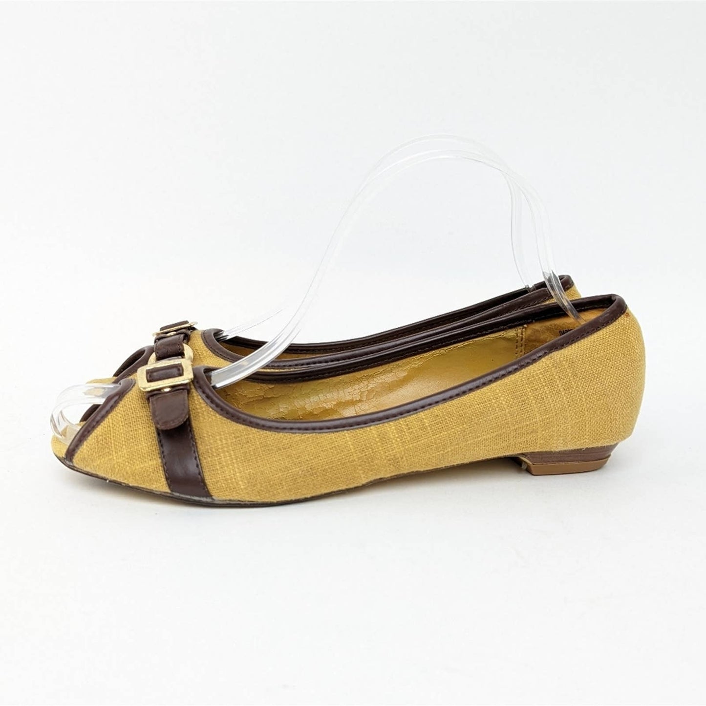 Diba Gold and Brown Peep-Toe Flats - 7.5