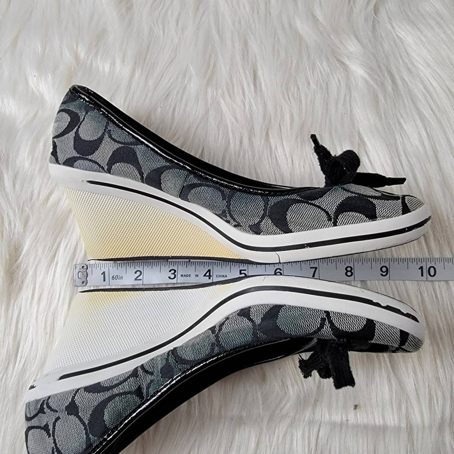 Coach Issy Black & White Signature Logo Wedge Sneakers - 8