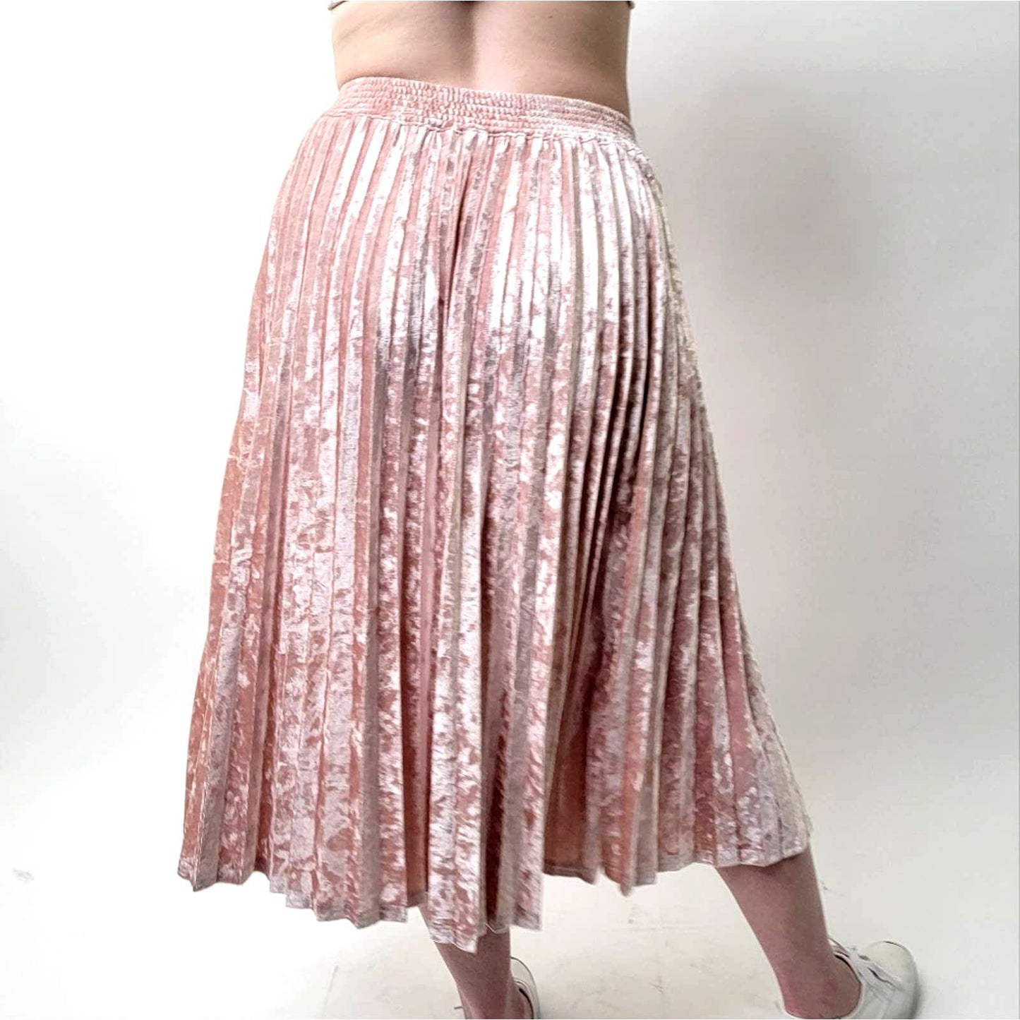 Pink Round Pleated Velvet Velour Skirt - M