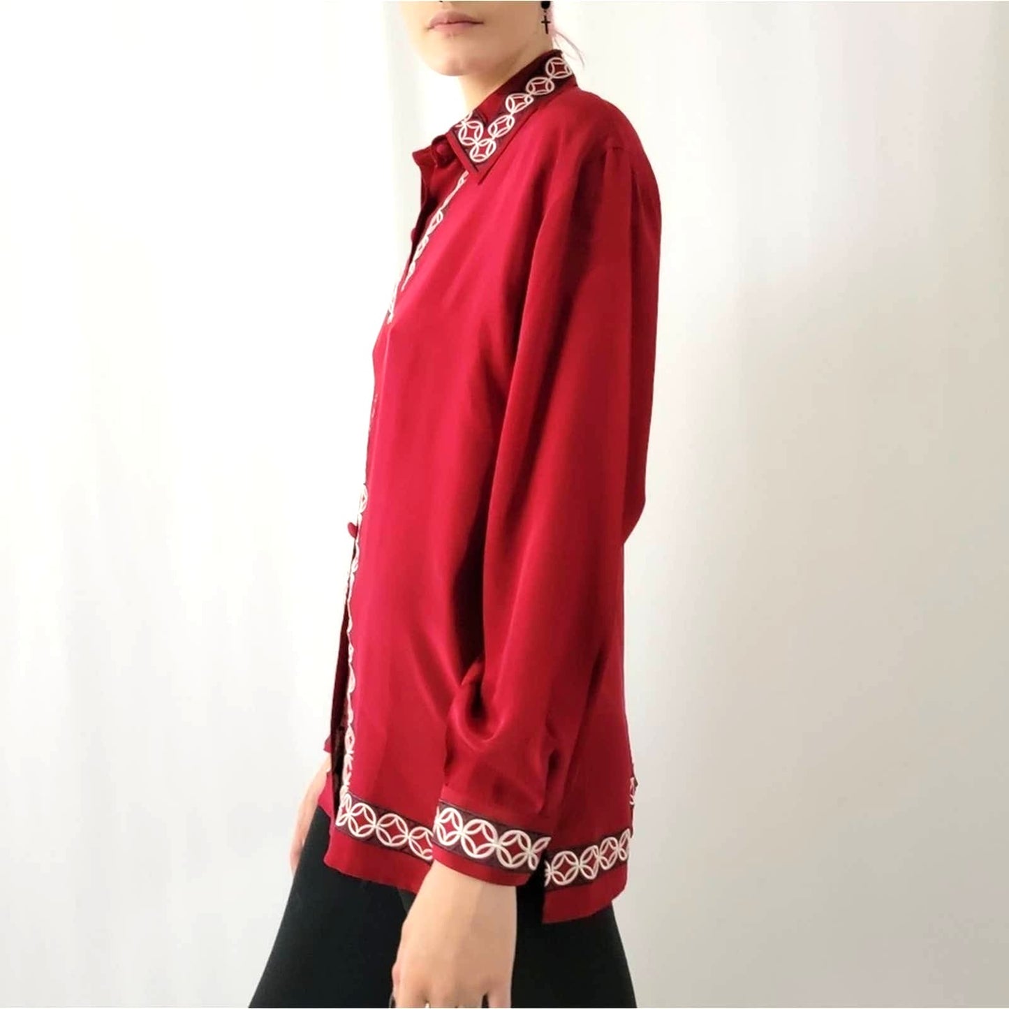 Vintage 90s Diane Von Furstenburg Silk Blouse Button Up Top - S