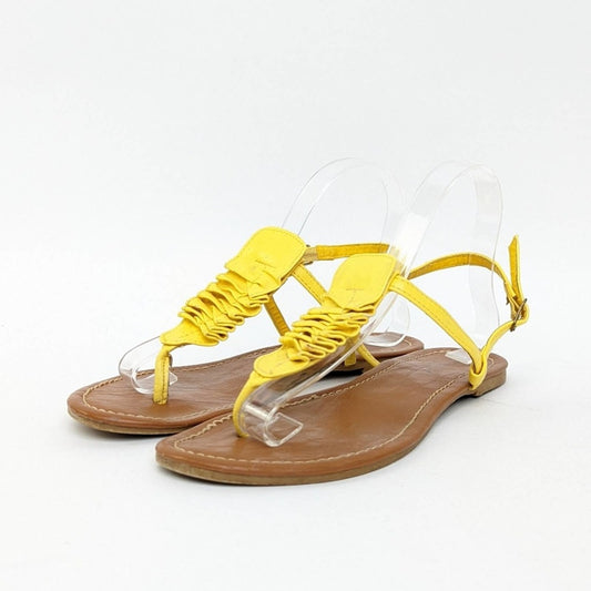Rasolli Yellow Ruffled Strappy Thong Sandals - 8