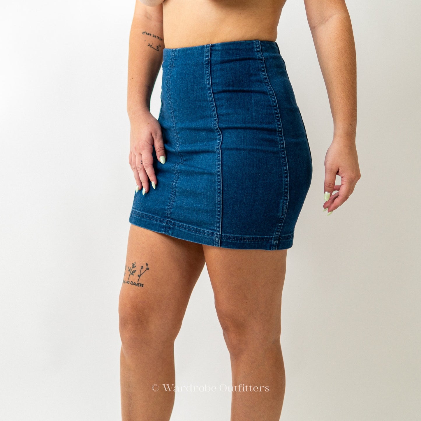 Free People Dark Denim Jean Pencil Mini Skirt