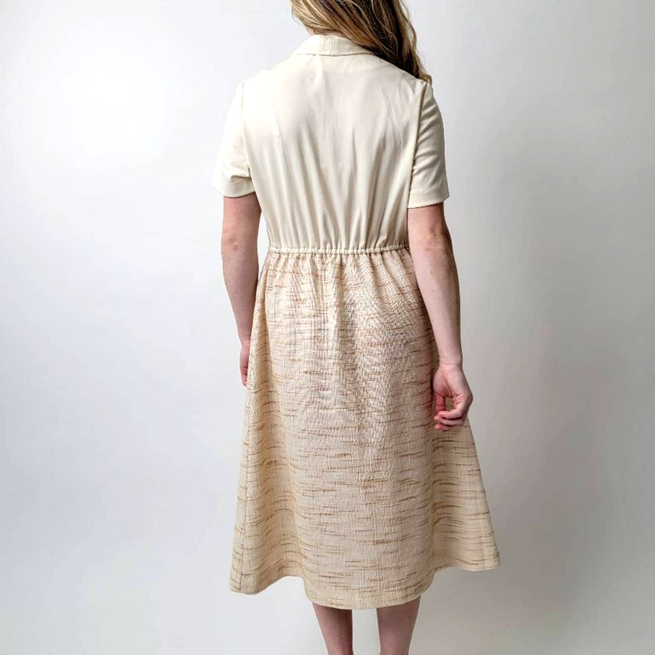 Vintage 60s Creamy Twill Midi Mod Dress