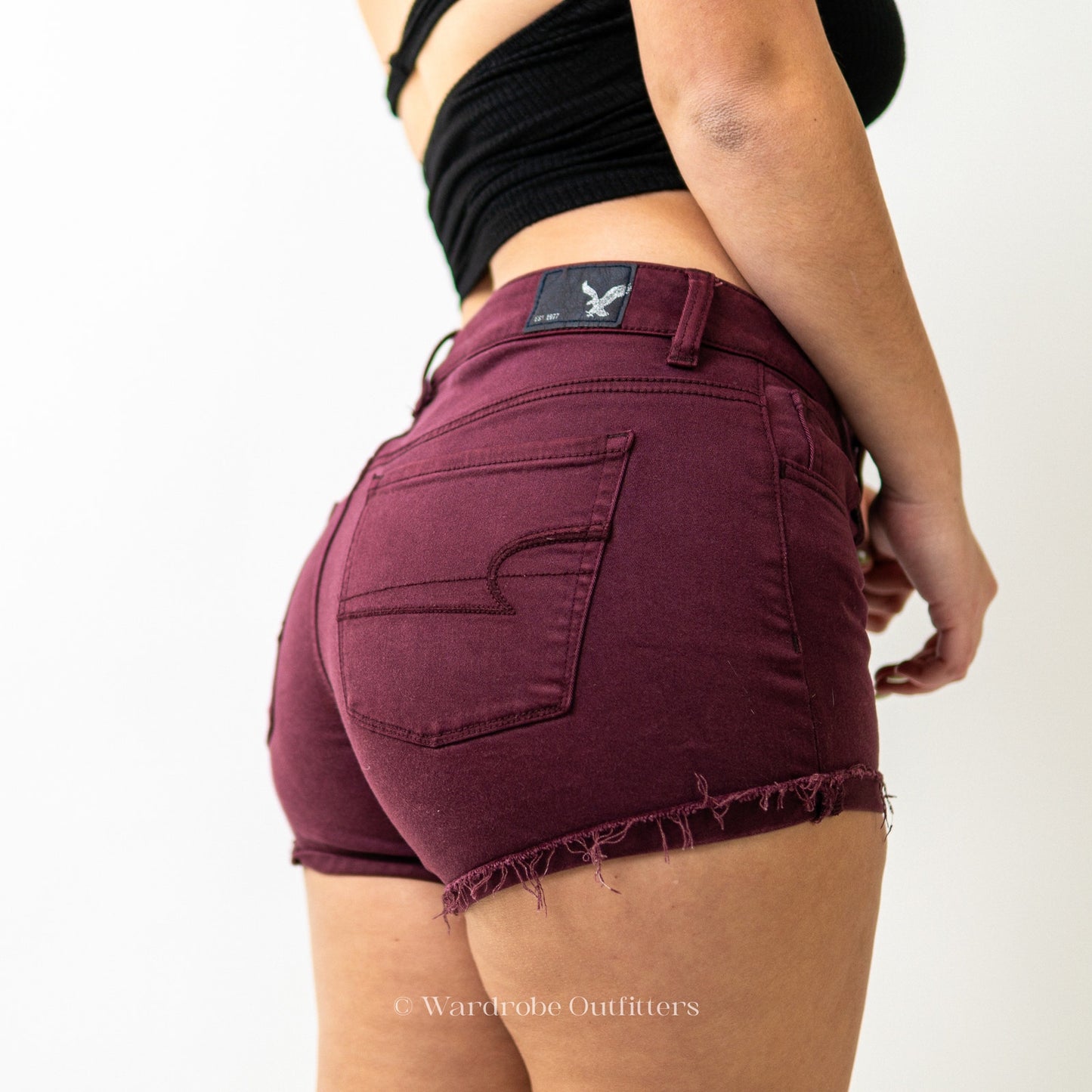 AEO Plum Denim Super Stretch High Rise Shortie Shorts