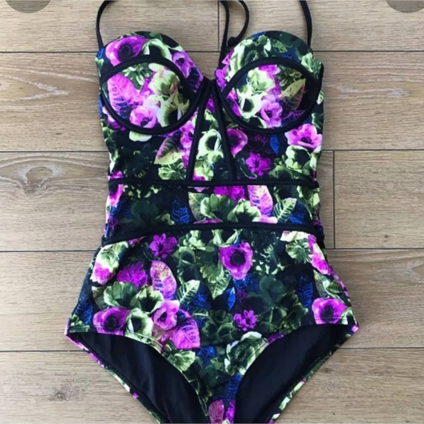 Attention Floral One Piece Bodycon 50s Style Swimsuit