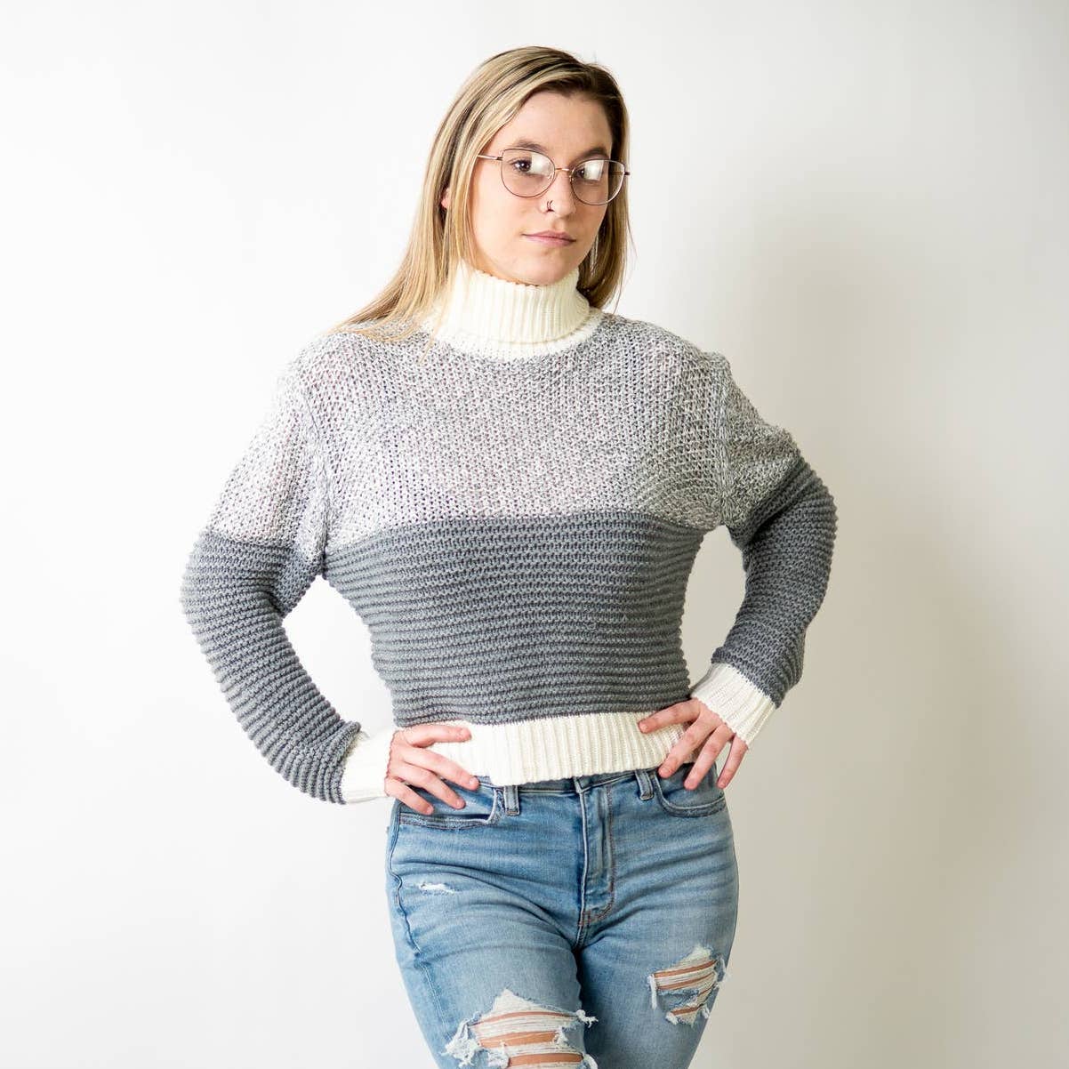 Crochet Knit 2 Tone Sweater
